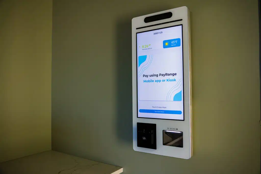RV Park self-pay station with PayRange mobile app and kiosk instructions at The Park at Golden Mesa Casino & Hotel.