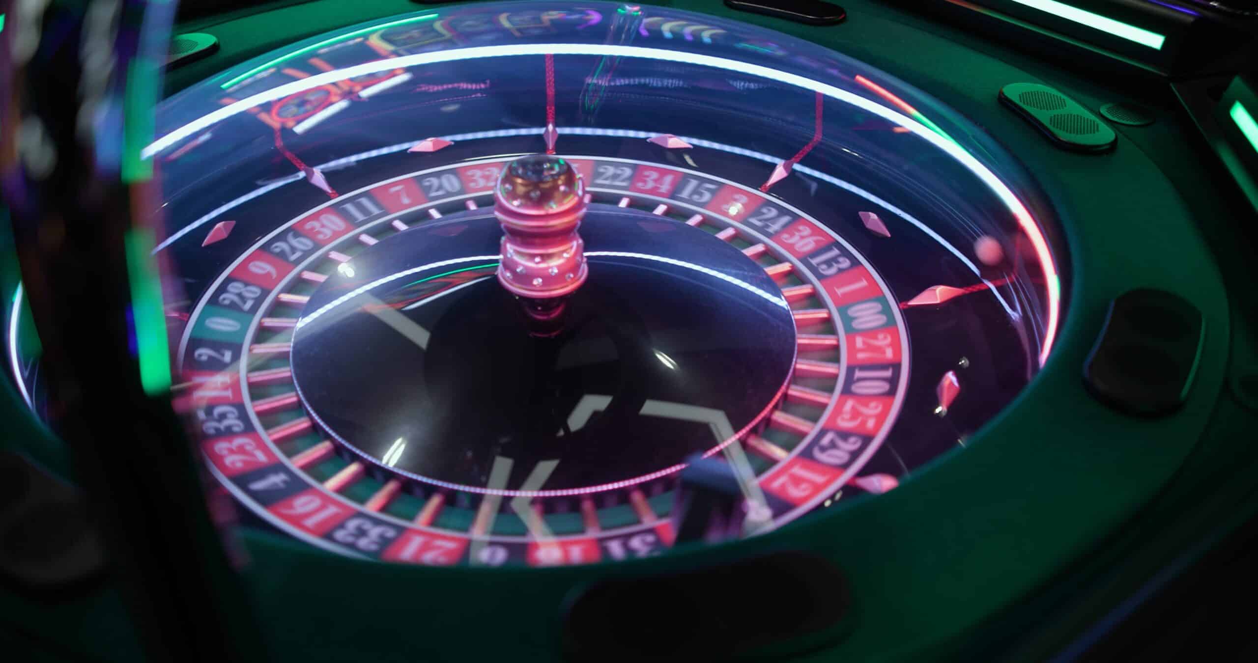 Close-up of an electronic roulette game on the casino floor at Golden Mesa Casino & Hotel.