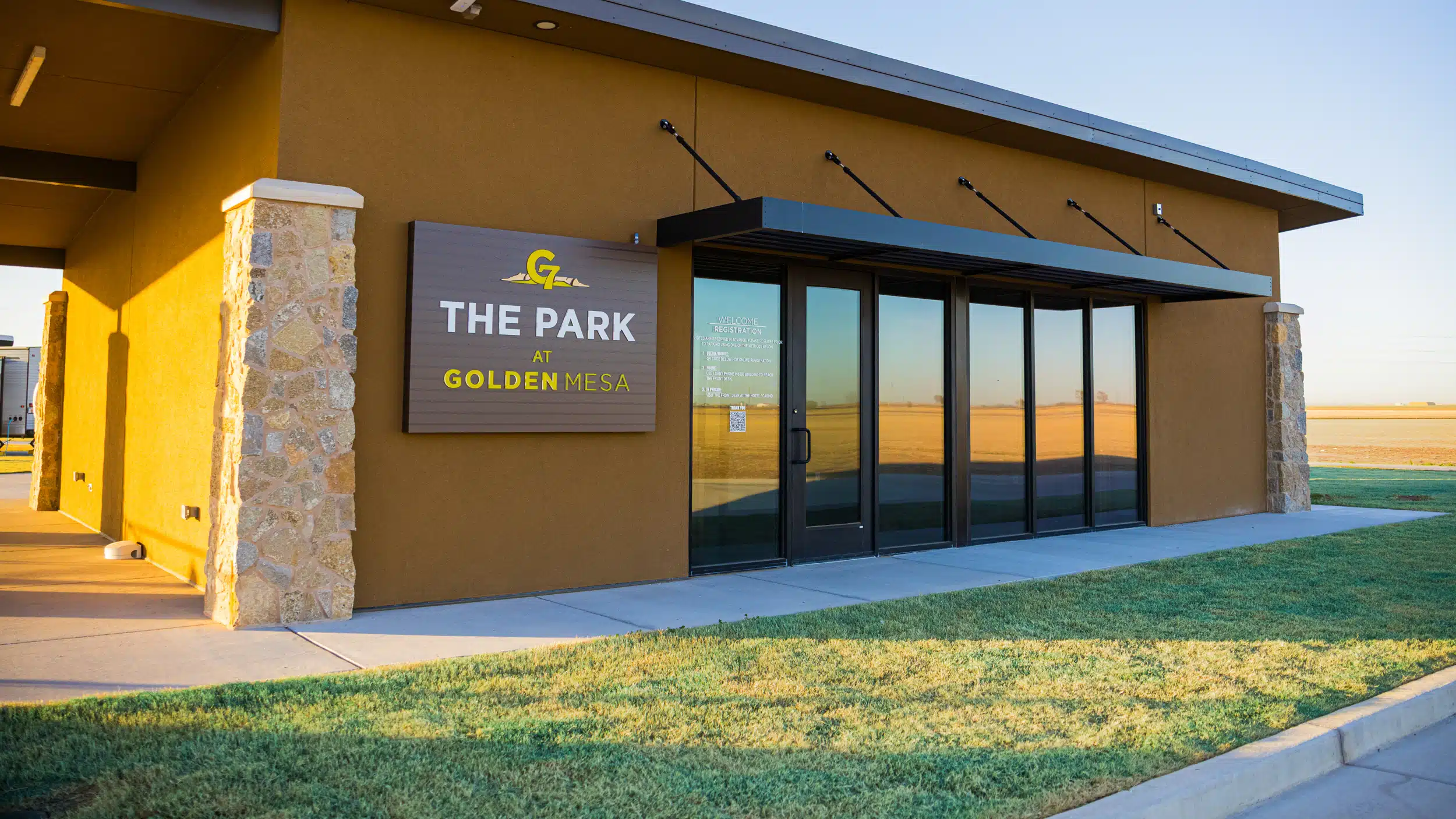 The Park in the golden sunshine at Golden Mesa RV Park with indoor bathrooms, showers and laundry in Guymon, Oklahoma.